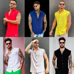 Camisa Masculina Lenhador Machão Sem Manga Botão Madeira