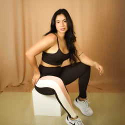 Conjunto Fitness Feminino Top Alça Calça Legging Faixa Bicolor