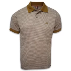 Camisa Polo Listrada Listra Fina Fio Tinto Botão Bronze