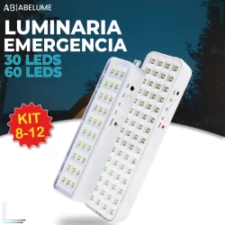Kit 12 Luminárias Emergência Lâmpada 30 ou 60 Leds Recarregável Bivolt Luz Branca 6,500K