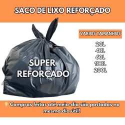 Saco de lixo reforçado Pacote 20 40 60 100 200 litros unidades Resistente 1kg 2,5kg 5kg 10 micras