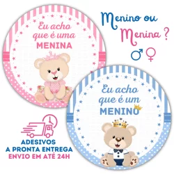 Kit Adesivos selo Chá Revelação Menina ou Menino Eu Acho Tags Adesivas Decorativa Chá de bebê 4x4