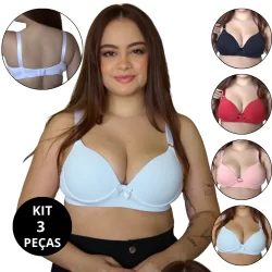 Kit 3 Sutiã Feminino Microfibra Sutian Reforçado Com Bojo