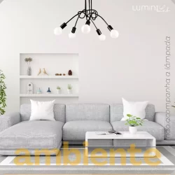 Pendente Lustre Sputnik Assimétrico Laço 5 Lampadas para quarto cozinha sala salao sala de estar e comercio