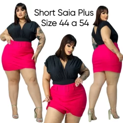 SHORT SAIA PLUS SIZE ALFAIATARIA BENGALINE DETALHE CAMADAS