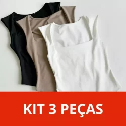 Kit Body Bori Feminino Madri Regata Decote Quadrado Alças Grossas Básico Estiloso