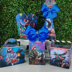 Kit Festa  Homem Aranha Preto Miles Morales Caixinhas Personalizada  Lembrancinha Pegue e Monte