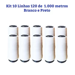 Kit 10 Linha De Costura 120 De 1.000 metros, Branco, Preto e Colorido