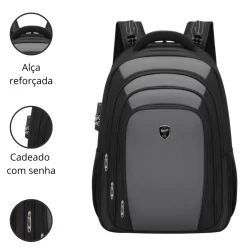 Mochila Cabo Grosso Grande Impermeável Reforçada Notebook Cadeado Massageador de Costa 2211