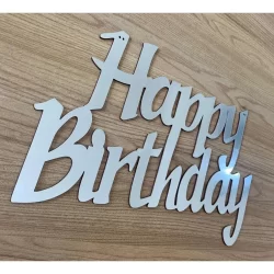 placa plaquinha decoração festa prata ou dourado metálico brilhante p/ painel ou mesa happy birthday