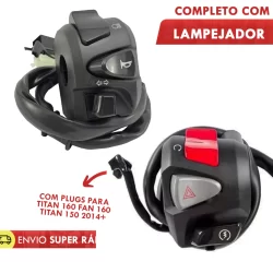 Kit Punho Luz XRE 300 Com Lampejador +  Punho De Partida Cb 500 Titan Fan Start 150 160 Xre Cb 300 Com Plug