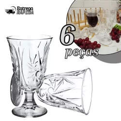 Conjunto 6 Taças de Vidro 280ml – Sofisticado e Versátil para Água, Vinho, Sucos e Sobremesas – Vidro Transparente