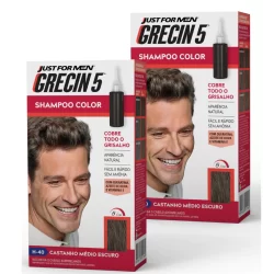 Kit 2x unidades Grecin 5 Shampoo Tintura Tonalizante Castanho Médio Escuro H-40 Cobre os cabelos grisalhos em 5 minutos.