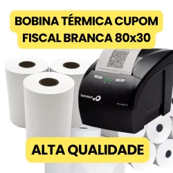 BOBINA TÉRMICA BRANCA 80x30 PARA PDV - PAPEL PARA IMPRESSÃO DE CUPOM FISCAL E NÃO FISCAL