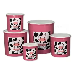 Conjunto Organizador De Cozinha 5 Potes Plásticos Decorado Vaquinha Para Mantimentos Organizador