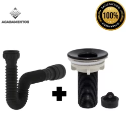 Kit Sifão Sanfonado Flex Universal Ralo Pia Tanque Lavatório Preto + Valvula 7/8