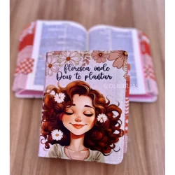 Bíblia Sagrada média garota primavera arc com abas adesivas coladas harpa avivada ecorinhos