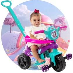 Motoca Triciclo Premium Princesinha 👑 Tiffany/Rosa – Pedal, Protetor e Empurrador 💖🌟 - Gold - QUEEN SHOP