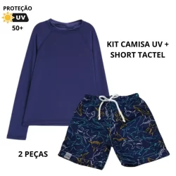 Kit Camisa UV + Short tactel infantil 02 a 12 anos praia e piscina