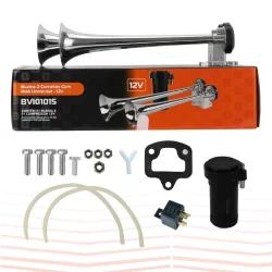 Kit Buzina Maritima Cromada 2 Cornetas Com Compressor 12V Qualidade Premium Som Muito Alto