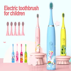 Escova Dental Elétrica Ultra-Sônica Para Crianças Acústica Onda Fofa Cabelos Suaves Dupla Face Limpa Cuidados