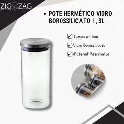 Pote Hermético de Vidro Borossilicato com Tampa de Inox - 1,3L