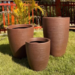 Kit Conjunto 3 Vasos para plantas P+M+G em Polietileno Decorativo Escovado Luxo Moderno