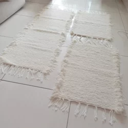 Jogo Tapete Cozinha Algodão Cru 3 Peças 2 Tapetes + 1 Passadeira