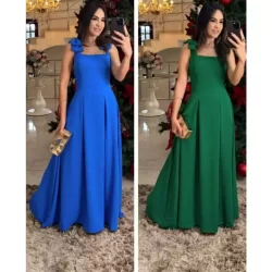 Vestido longo em Duna, Laço no ombro Lastex nas Costas