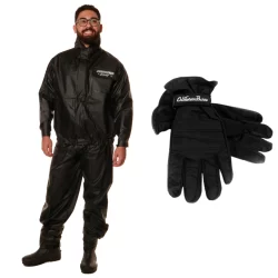 Kit Conjunto Chuva Luxo PVC + Luva Motoqueiro California Racing