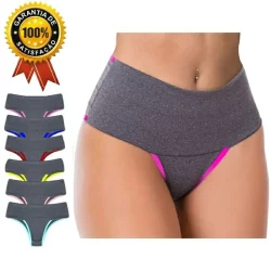 Kit 5 Calcinhas Fitness Cós Alto Calcinha Seca Barriga Compressão Abdominal