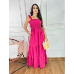 Vestido Longo Feminino Três Marias com Alça e Babado   - Vestido em Duna 033