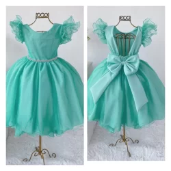 Vestido Infantil Festa Verde Água Daminha, Florista, Aniversário Com Glitter