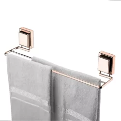 Suporte Banheiro Porta Toalha Toalheiro De Banho Duplo Com Ventosa Sem Furo Rosa Gold Future
