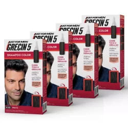 Kit 4x unidades - Grecin 5 Shampoo Tintura Tonalizante Preto H-55 60ml - Cobre os cabelos grisalhos em 5 minutos.