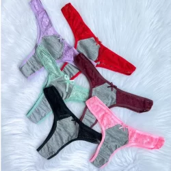 Kit 10 Calcinha Tanga Básica Conforto Canelada Com Renda e Forro Toccare Lingerie