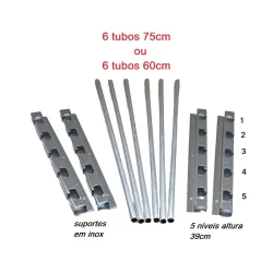kit completo para churrasqueiras suporte para grelha e espetos com 6 barras 60 ou 75cm