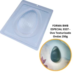 1~4 Forma BWB Com Silicone (3 partes) Para Chocolate Cód. 9337 - Ovo Texturizado Ondas 250g. Páscoa
