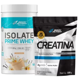 Whey Protein Isolado Prime 900g + Creatina Monohidratada 100% Pura 500g Bodyaction