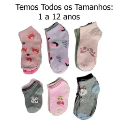 Kit 12 Pares De Meias Soquete Cano Curto Feminino Infantil