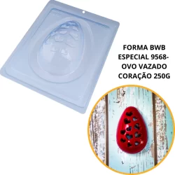 1~4 Forma BWB Com Silicone (3 partes) Para Chocolate Cód. 9563 - Ovo Vazado Coração 250g. Páscoa
