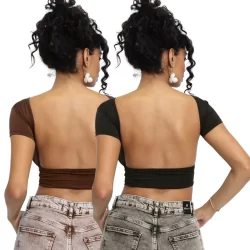 Kit 02 Mostra Costas Feminina - Blusa Slim Fit Manga Curta