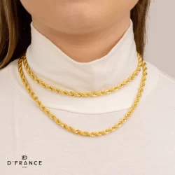 Colar Feminino Cordão Torcido 45 cm 5mm Folheado a Ouro 18K -D'France Jóias