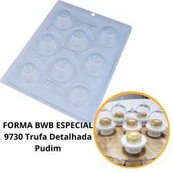 1~4 forma bwb com silicone (3 partes) para chocolate cod 9730 - Trufa Detalhada Pudim 16g