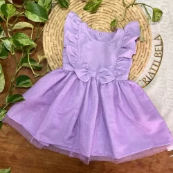 Vestido Infantil BONECA com detalhes em BABADO na manga e Tule na Saia / Cor LILÁS