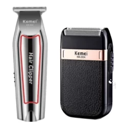 Kit Cuidados Masculinos Kemei Maquina de Cortar Cabelo + Máquina de Acabamento KM-2024 + KM-032