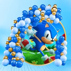 Kit 125 Balões SONIC AZUL CL  7”+ AZUL  7 + OURO Metalizado 5” - Balão Bexiga Liso/Cromado KIT18
