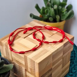 Kit Pulseiras 7 Nós Vermelho Bebe Infantil e Adulto - Amuleto de Proteção Cabala Kabbalah Regulável