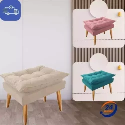 Puff Decorativo Opala  Pés Palito Acabamento Perfeito Suede Quarto Recepção Penteadeira Decoração