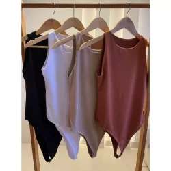 Kit 4 Body Bory Feminino Básico Casual Regata Gola Redonda Sem Manga Dupla Camada Várias Cores